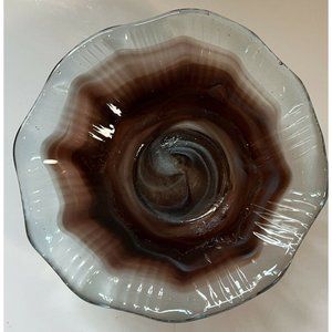 Glassware Bowl Handblown Grey White Brown Mid Century Italian